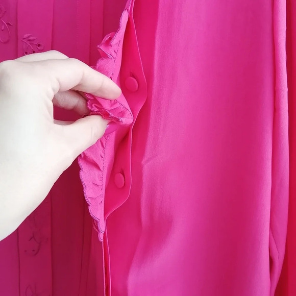 Vintage Peony Pure Silk Hand Embroidered Pink Long Sleeve Blouse Size 34 Small - Picture 8 of 17
